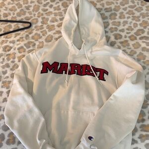 Champion White Hoodie with Red Lettering